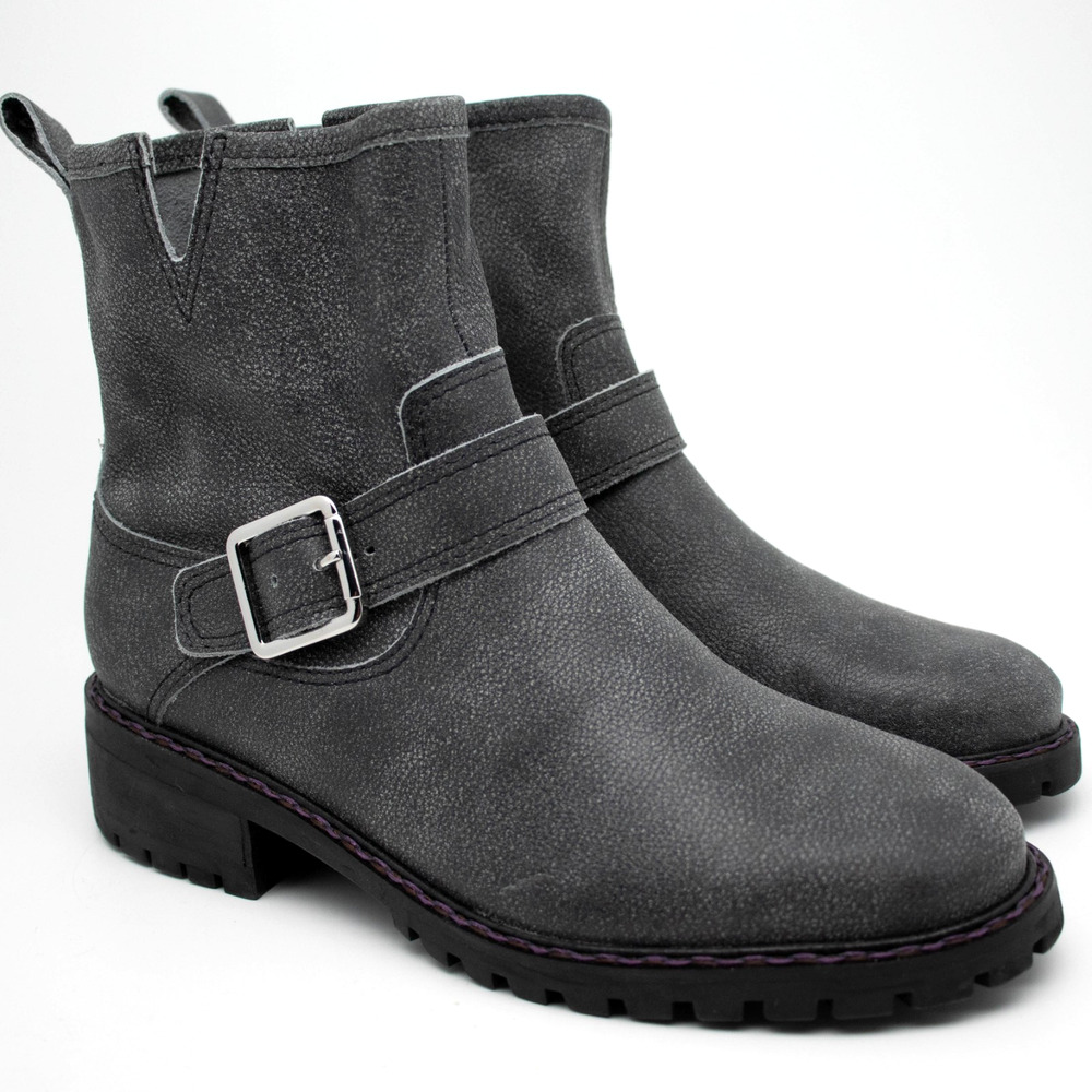 Lucky Brand Kenadie Grey Leather Moto Boots Womens SIZE 7